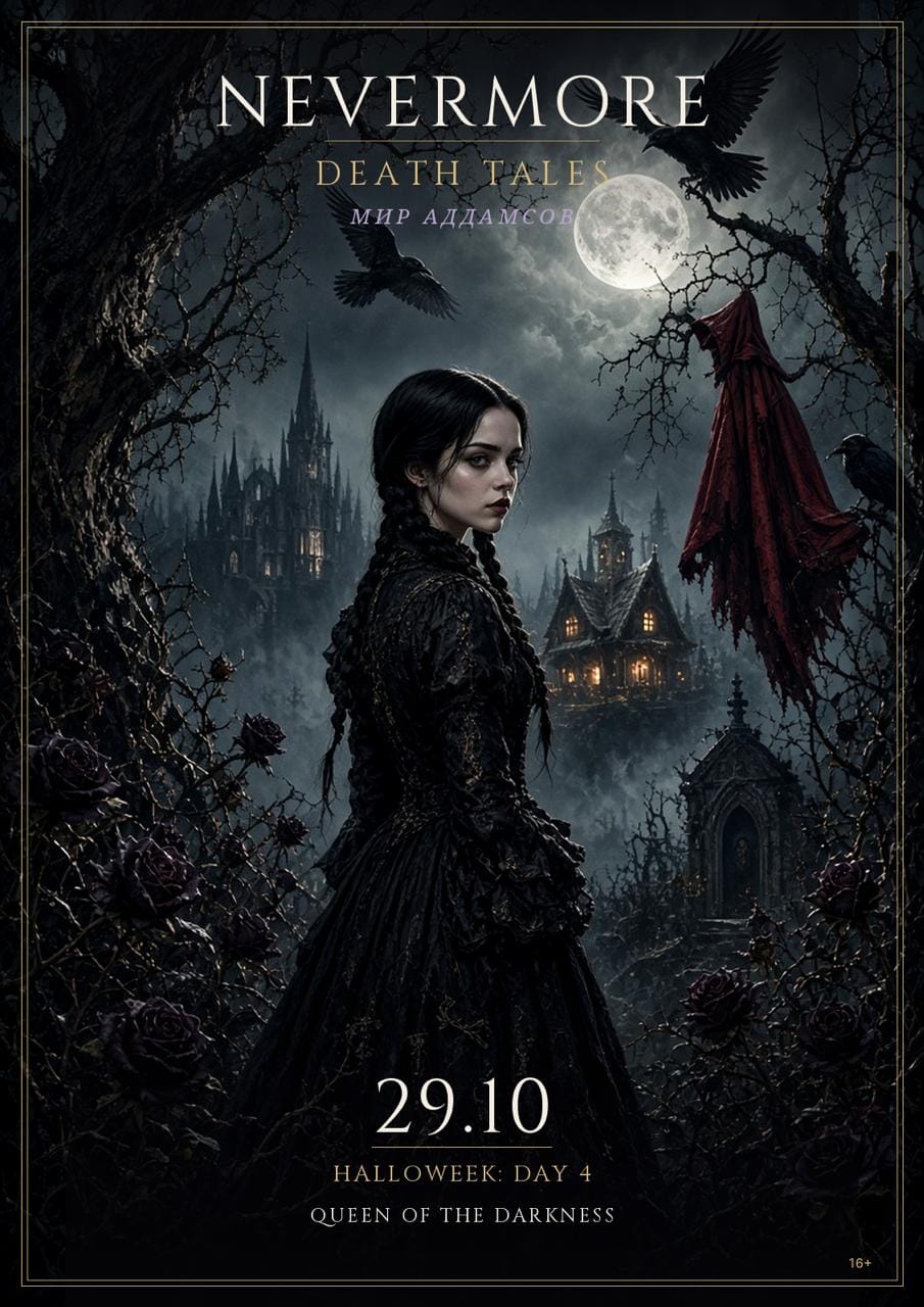 Афиша меропрития: Halloweek  Day 4. Nevermore: Death Tales. Мир Аддамсов в Queen of the Darkness bar